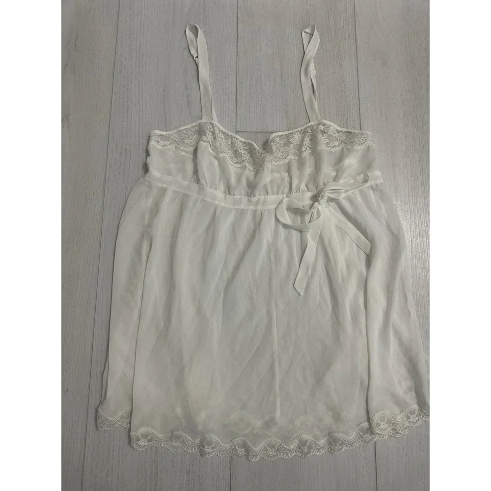 Vintage Victoria's Secret Babydoll Lingerie Sz‎ L  Ivory Sheer